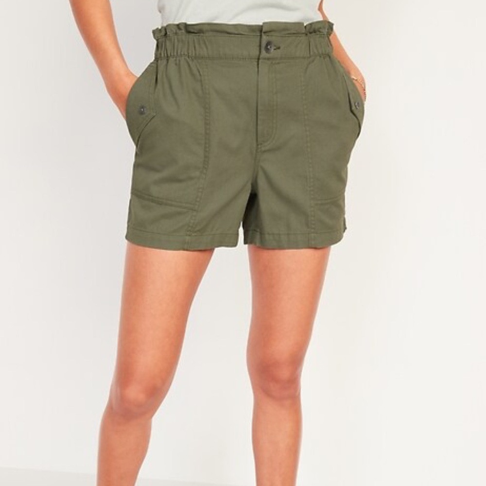High Waist Twill Utility Shorts
